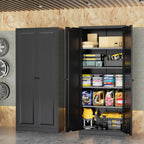 INTERGRAET Kitchen Pantry Cabinet, 63" Tall Metal Pantry Storage Cabinets with 2 Doors and 4 Shelves, Black Metal Storage Cabinet,Cupboard for Home,Kitchen,Living Room