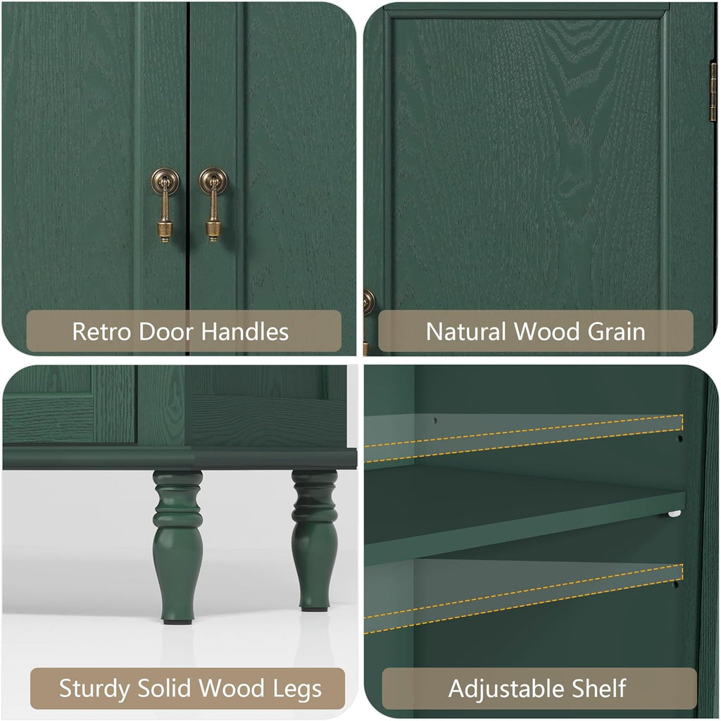 ARTPOWER Sideboard Buffet Cabinet with Storage, Retro Wood Accent Cabinet with 2 Doors, Credenza with Adjustable Shelves for Living Room, Dining Room, Entryway, Green