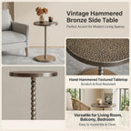 COVLON Drink Table, Small Round Pedestal Side Table, Martini Table for Small Spaces, Gold Accent End Table with Hammered Top, Plant Stand for Living Room, Bedroom, Bathroom, Easy Assembly