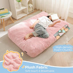 MAXYOYO Bean Bag Chair Bed for Kids, Convertible Bean Bag Folds from Lazy Chair to Floor Bed, Stuffed Floor Sofa Couch Sofa Bed for Boys and Girls, High-Density Foam Filling, Pink
