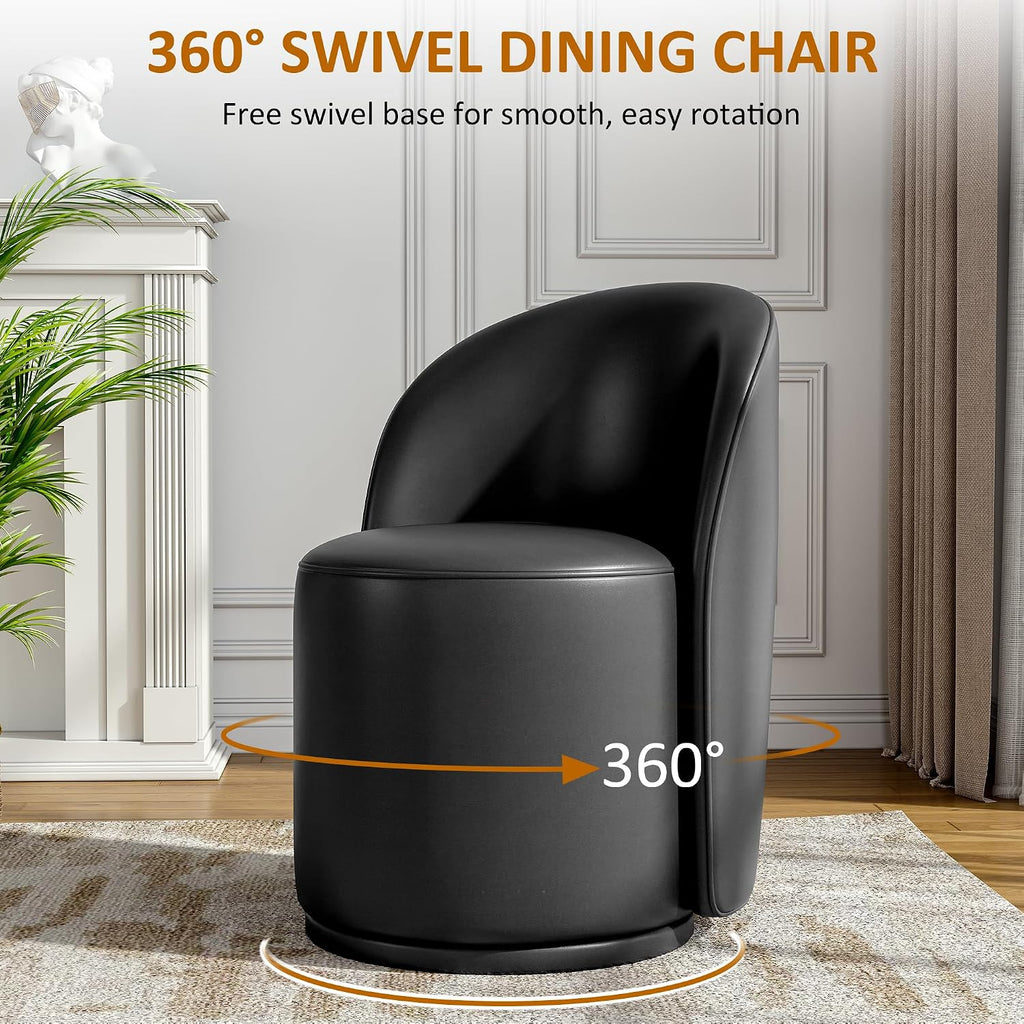 Lumibee Faux Leather Swivel Barrel Dining Chairs Set of 4, Modern Upholstered Round Dining Chairs with 360° Rotation, Comfy Armless Accent Makeup Vanity Chair for Dining/Living Room Kitchen, Black