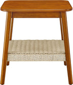 23" Narrow Side Tables Living Room, Mid-Century Small End Table with Woven Shelf & Storage, Solid Wood Couch Side Table for Living Room, Bedroom & Entryway, Dark Walnut, Boho (Walnut)