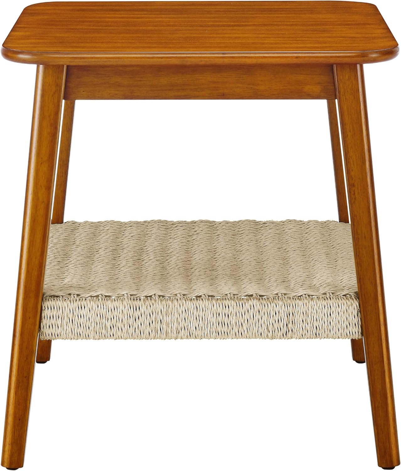 23" Narrow Side Tables Living Room, Mid-Century Small End Table with Woven Shelf & Storage, Solid Wood Couch Side Table for Living Room, Bedroom & Entryway, Dark Walnut, Boho (Walnut)
