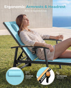 Ciokea Outdoor Lounge Chair with Pillow, 5-Position Chaise Lounge with Wheels & Armrests, 400 lbs Heavy Duty Aluminum Pool Lounger for Beach, Deck, Backyard & Poolside, Lake Blue