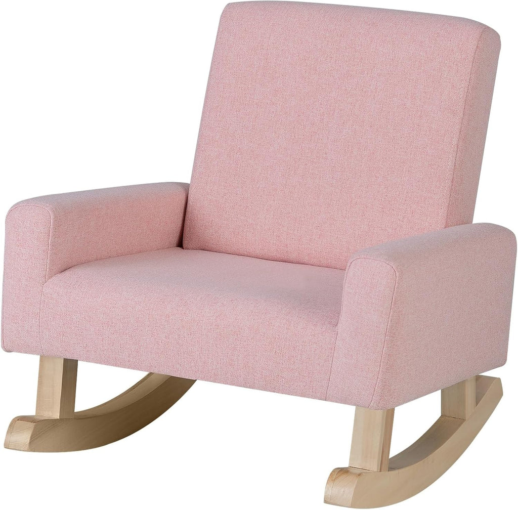 Toddler Rocking Chair, Kids Sofa Chair with Solid Wooden Frame and Linen Fabric, Kids Rocking Chair for Nursery, Living Room, Bedroom, Playroom, Age 3-5 Years, Pink/Blue