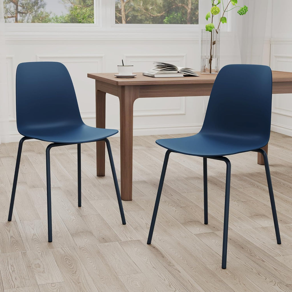 Mid Century Kitchen Chairs Set of 4,Blue Plastic Dining Chairs Outdoor Chairs with Metal Legs for Living Room,Dining Room(4pcs,Navy Blue)
