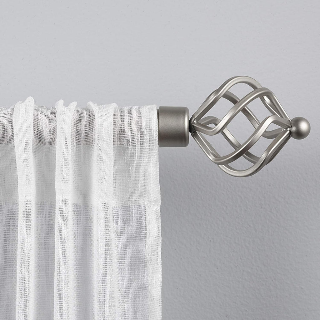 EXCLUSIVE HOME Torch 1" Curtain Rod and Coordinating Finial Set, Matte Silver, Adjustable 66"-120"