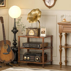 LELELINKY 3-Tier AV Media Player Stand, Brown Stereo Cabinet, Modern Stereo Cabine,Game Console Shelf,Wooden TV Stand,Multifunctional Entertainment Center, Suitable for Home, Conference Room