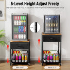 Housolution Mobile Mini Fridge Stand with Storage, Height-Adjustable Mini Beverage Fridge Table, Coffee Bar, 200 lbs Heavy-Duty Compact Refrigerator Shelf with Rolling Cabinet for Kitchen Home Office