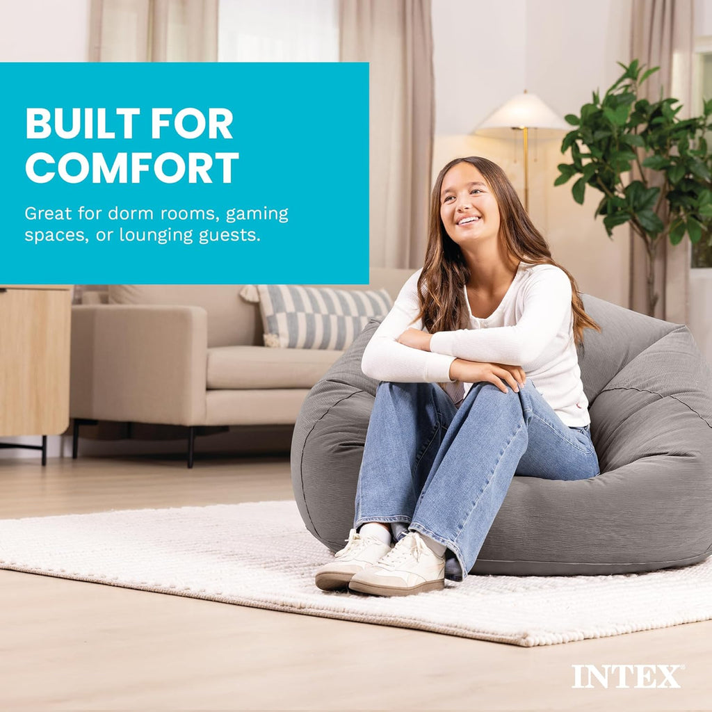 INTEX 68579EP Beanless Bag Inflatable Lounge Chair: Corduroy Textured Flocking – Durable Vinyl – Folds Compactly – 220lb Weight Capacity – 45" x 45" x 28"