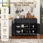 55 Inches Sideboard Buffet Cabinet with Storage, Farmhouse Sideboard Buffet w/2 Drawers and 3 Doors, Kitchen Cabinet with Adjustable Shelf, Wood Kitchen Console Table for Living Room, Hallway, Black