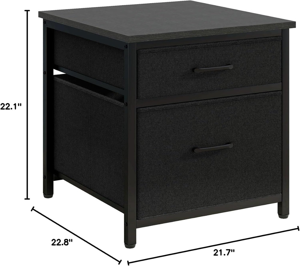 YMYNY Mini Fridge Stand with Storage, Mini Fridge Cabinet with Fabric drawers, 250lbs Heavy-Duty Compact Refrigerator Table, Coffee Bar Shelf, for Home, Office, Bedroom, Black HBR008B