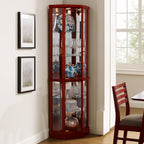Corner Curio Cabinet, 70" Tall Lighted Glass Display Cage with Tempered Glass Doors and 5 Adjustable Shelves, Wine Bar China Cabinet for Living Room (E26 Bulb Not Inclued) (Cherry & Style 2)