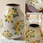 Levvohd Vintage Ceramic Vase, 7.7 Inch Yellow and Beige Sunflower Floral Modern Flower Vases for Home Decor Aesthetic Living Room Bookshelf Office Tuscan Decorations (Conical)