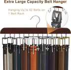 Belt Hanger for Closet, Sturdy Wood Belt Rack Closet Accessories with 14 Hooks Belt Organizer for Closet Organizers and Storage Max 42 Belts-Mahogany 2 Pack