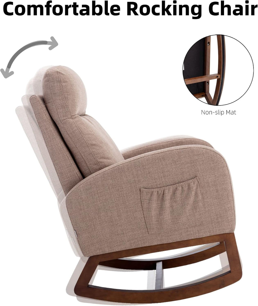 Rocking Accent Chair for Nursery, Upholstered Glider Nursery Chair with Breathable Fabric for Bedroom, Living Room, Camel