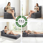 4-in-1 Folding Sofa Bed Convertible Boneless Sleeper Chair Couch Foldable Lounger & Mattress Pocket Coil & Foam Fill Medium Support, Portable No Assembly for Living Room/Bedroom, Single