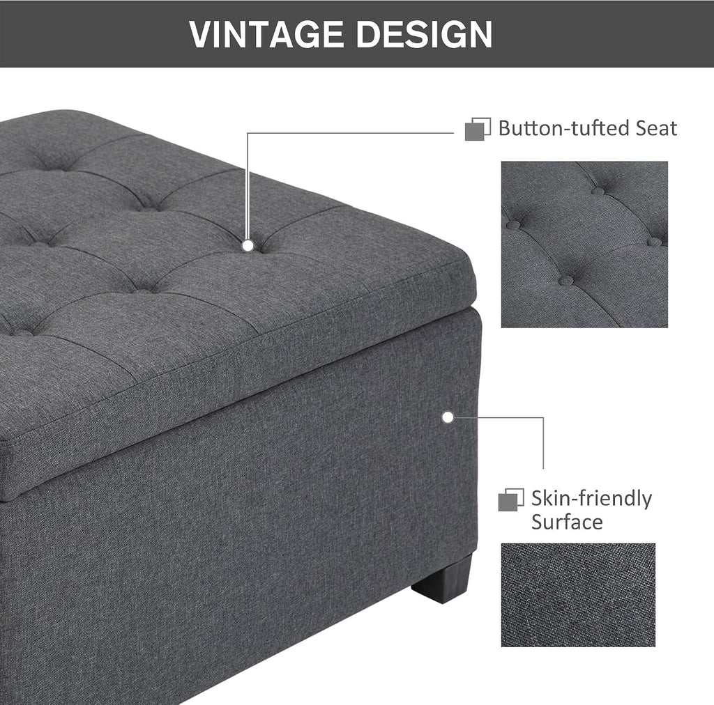 31x26x17inch 450lb Premium Quality Tufted Cotton Storage Ottoman LiftTop Standard Metal Hinge Premium Rubberwood FFor rame Gray