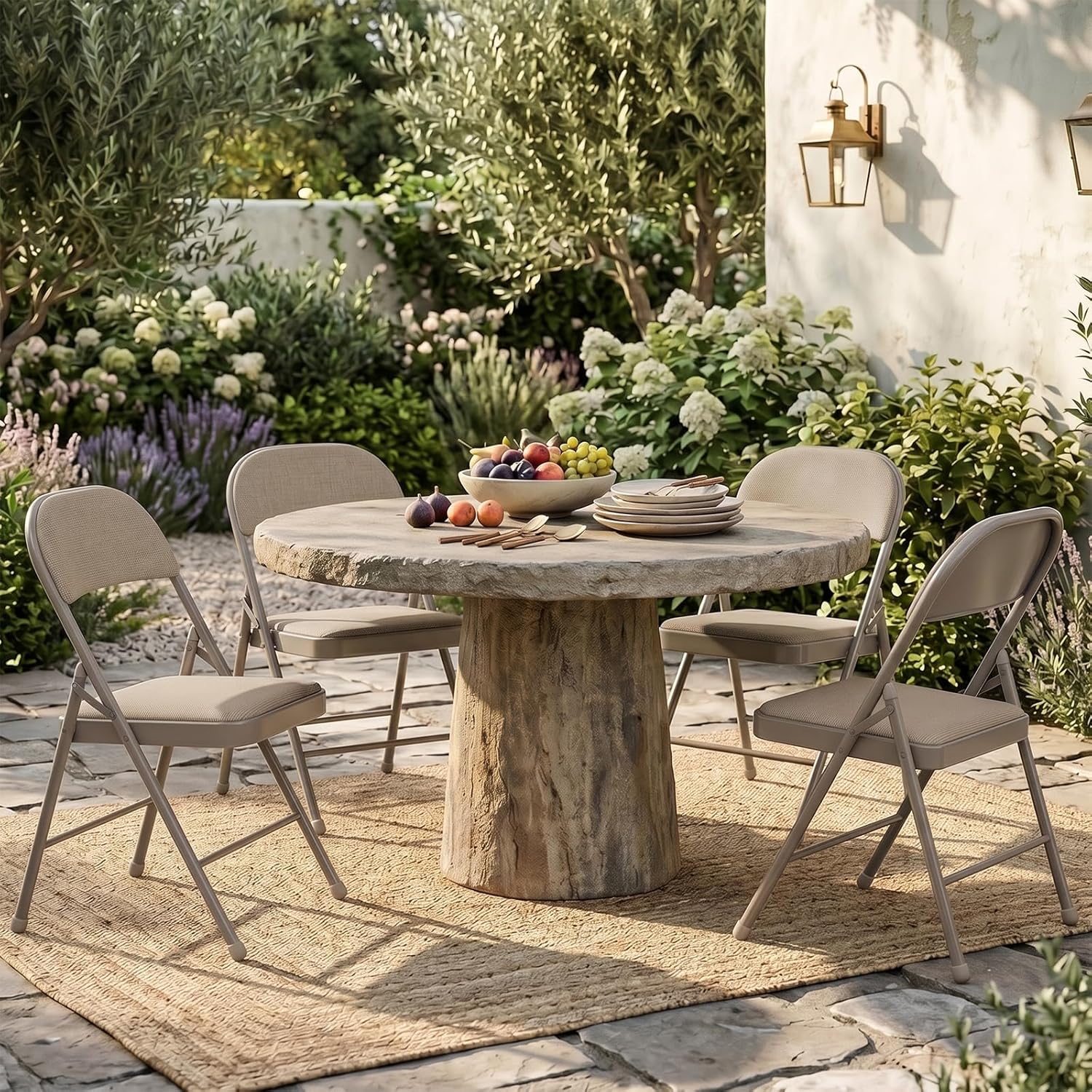 30 Pack Folding Chairs, Fabric Dining Chair Set with Padded Cushion and Back, Indoor Outdoor Seat for Home Office, Parties, Events, Wedding, Extra Guest Seating, Desert Khaki