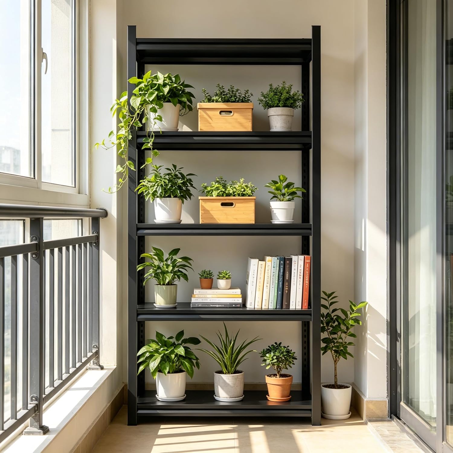 78''H Metal Bookshelf, 5-Tier Bookshelve, Heavy Duty Steel Bookcases, Large Storage Capacity Adjustable Tall Industrial Bookshelf for Living Room, Bedroom and Library, Black (78''Hx36''Wx12''D)