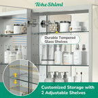 TokeShimi 24x26 Mirrored Medicine Cabinet, Aluminum Recessed Wall Mounted Bathroom Cabinet with Full-Overlay Mirrors