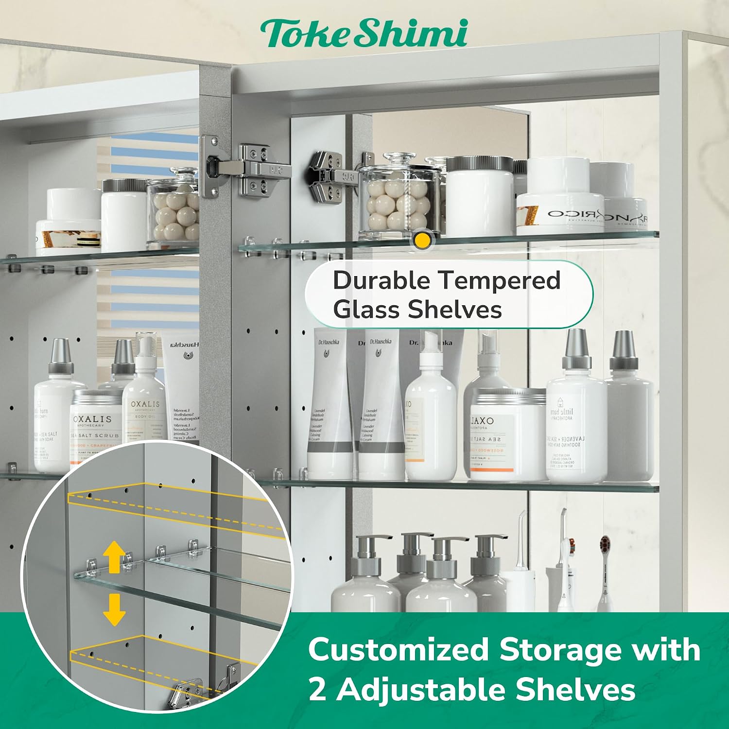 TokeShimi 24x26 Mirrored Medicine Cabinet, Aluminum Recessed Wall Mounted Bathroom Cabinet with Full-Overlay Mirrors
