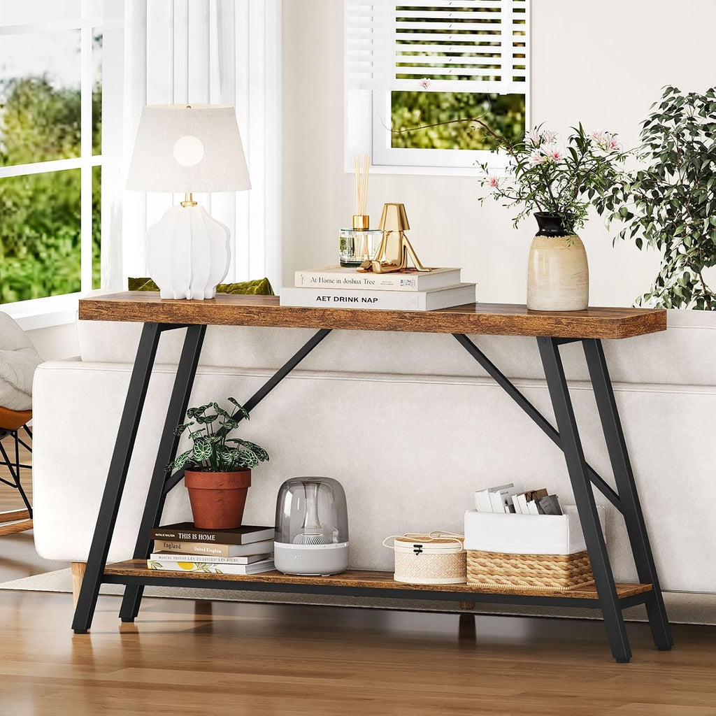 Snughome Entryway Table, 47.2" Long Console Table with 2 Tier Storage Shelf, Sofa Table Behind Couch, Extra Large Entry Table for Entryway,Living Room,Hallway, Foyer, Supports 220 LBS, Rustic Brown