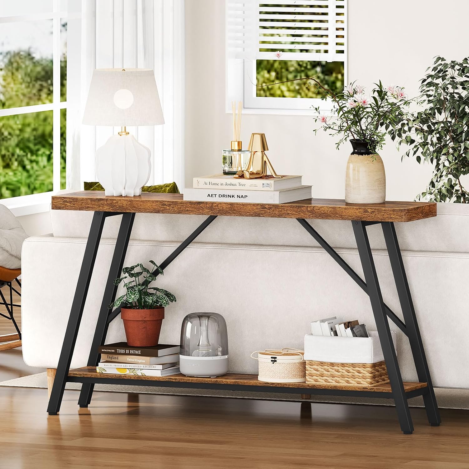 Snughome Entryway Table, 47.2" Long Console Table with 2 Tier Storage Shelf, Sofa Table Behind Couch, Extra Large Entry Table for Entryway,Living Room,Hallway, Foyer, Supports 220 LBS, Rustic Brown
