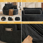 55" Oversized Round Chaise Lounge Chair Indoor, Upholstered Plush Deep Seat Circle Single Cloud Lounge Floor Sofa Chair with 4 Pillows with Side Pocket, Living Room, Bedroom Apartment, Dark Gray