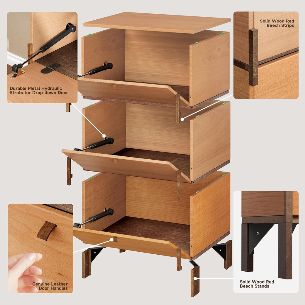 Sebastack Sideboard, Buffet Cabinet with 3 Storage Drawers, Easy Assembly Coffee Bar Wood Buffet Table for Kitchen, Dining Room, Bathroom, Office, Hallway, Beech Color (1 pcs)