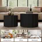 Nesting Coffee Table Set of 2, Modern Round Coffee Table with Non-Slip Feet, Wooden Circle Accent Tables for Small Spaces, Side End Table for Living Room, Bedroom, Balcony, Office, Black