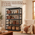 5 Tier Metal Bookshelf with Anti-Drop Fence, 72" H Adjustable Tall Bookcase, Heavy Duty 3000 LBS Modern Deep Book Shelf, Bolt-Free Storage Shelves for Living Room, Home Office, Garage