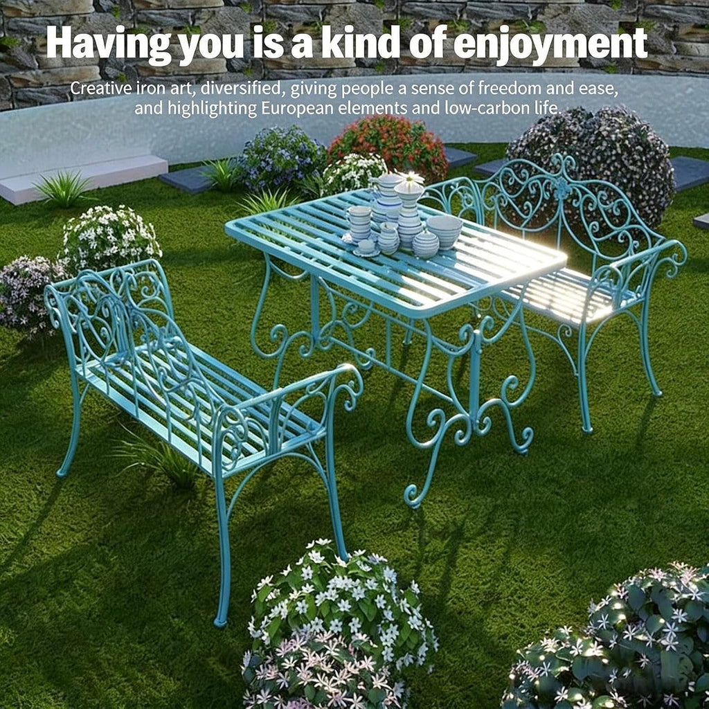 Cast Iron Garden Bench, All Weather Rustproof Patio Furniture, Multifunctional Compact Lounge Seat for Porch Balcony Bedroom Living Room