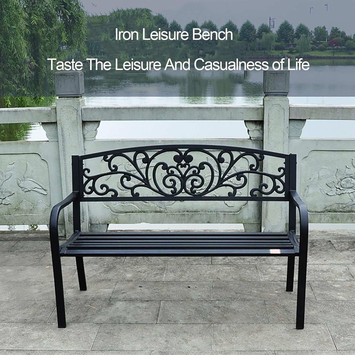 Bench, Garden Bench, Patio Bench for Outdoors Metal Porch Clearance Work Entryway Steel Frame Furniture for Yard(B1)