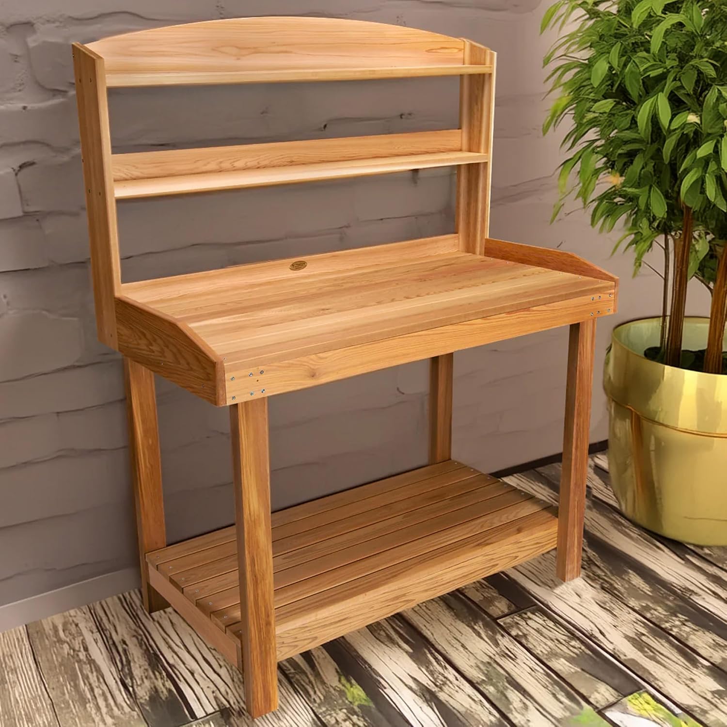All Things Cedar Deluxe Potting Bench, Outdoor Garden Workstation Table, 24" D x 47.5" W x 61" H