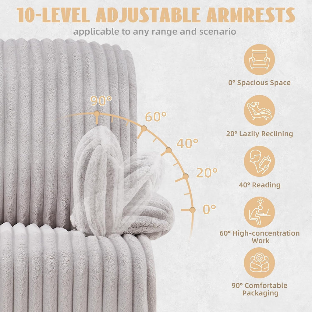 Swivel Rocking Recliner Chair, Comfy Corduroy Nursing Chair | Adjust Armrest, Big and Tall
