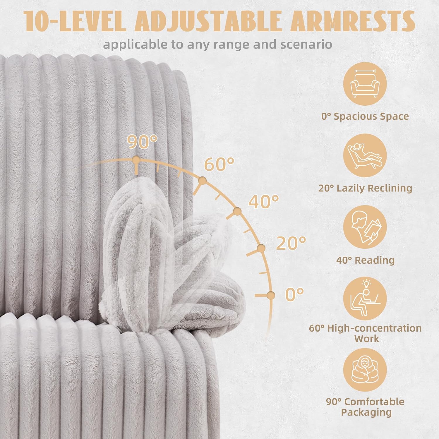 Swivel Rocking Recliner Chair, Comfy Corduroy Nursing Chair | Adjust Armrest, Big and Tall
