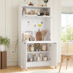 RuiSiSi 69" Kitchen Pantry Buffet with Hutch and and Foldable Workstation, Multifunctional Storage Cabinet with Adjustable Shelf and Charging Station for Dining, Living Room, White
