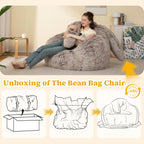 Achicsofar Bean Bag Chair for Adults Teens Giant Fluffy Plush Bean Bag Sofa with Filler Faux Fur Rabbit Shaped Beanbag Chairs Comfy Accent Floor Couch for Gaming, Reading in Bedroom, Living Room, Dorm