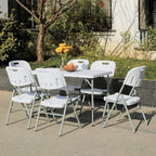 Lakhow Folding Table 4 Foot Portable Heavy Duty Plastic Fold-in-Half Utility Table with Carrying Handle,Indoor Outdoor Small Adjustable Height Folding,Camping and Party,White