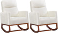 Yaheetech Upholstered Rocking Chair, Boucle Nursery Glider Chair with Side Pocket, Modern Rocking Accent Armchair with High Back and Rubber Wood Legs for Living Room Bedroom Nursery, 2 Pcs, Ivory