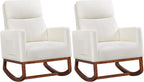 Yaheetech Upholstered Rocking Chair, Boucle Nursery Glider Chair with Side Pocket, Modern Rocking Accent Armchair with High Back and Rubber Wood Legs for Living Room Bedroom Nursery, 2 Pcs, Ivory