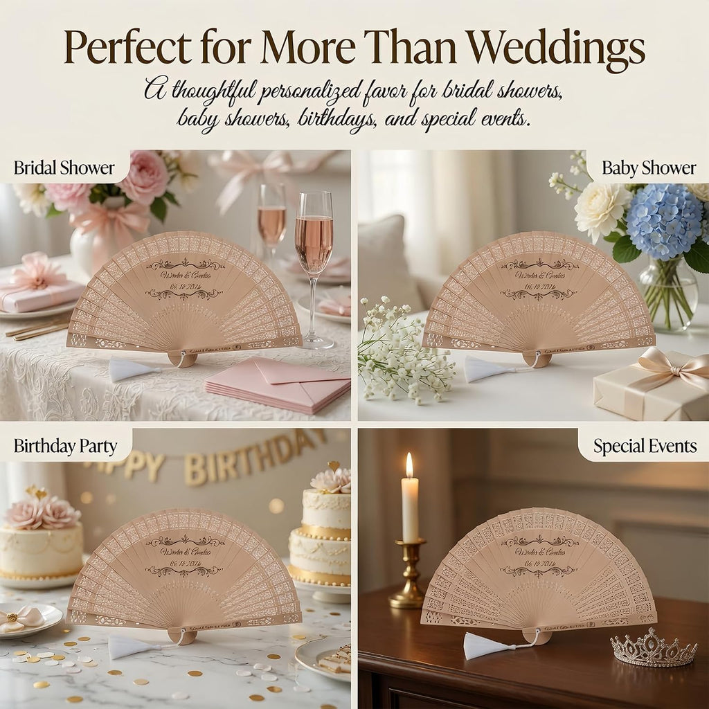 Personalized Wedding Fans for Guests Bulk– Custom Wooden Handheld Folding Fans for Wedding Favors, Baby Showers & Birthday & Party Gifts | Favors for Guests with Organza Bags & Tassels (30Pcs)