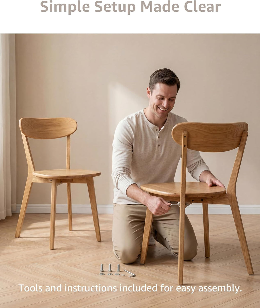 Solid Wood Dining Chairs Set of 6, Curved Back Wooden Dining Room Chairs, Armless Kitchen Chairs for Dining Room, Oak Side Chairs for Everyday Use
