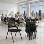 Heavy Duty Folding Conference Chair with Arms - Breathable Mesh Back, Comfortable Padded Seat, Sturdy Steel Frame for Office, Meeting Room & Training Seminar,Classroom (2, Black)