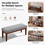 43.5" Upholstered Bedroom Bench, Linen Entryway Bench with Solid Wood Legs, End of Bed Bench with Cushion, Dining Bench for Living Room, Bedroom, Hallway, Light Grey
