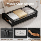 LAMU Under Bed Storage with Wheels, 4 Pack Under Bed Storage Containers with Clear Lid, XXL 60 L Underbed Storage Bins, Rolling Under Bed Metal Drawers for Clothes, Blankets, Shoes, Black