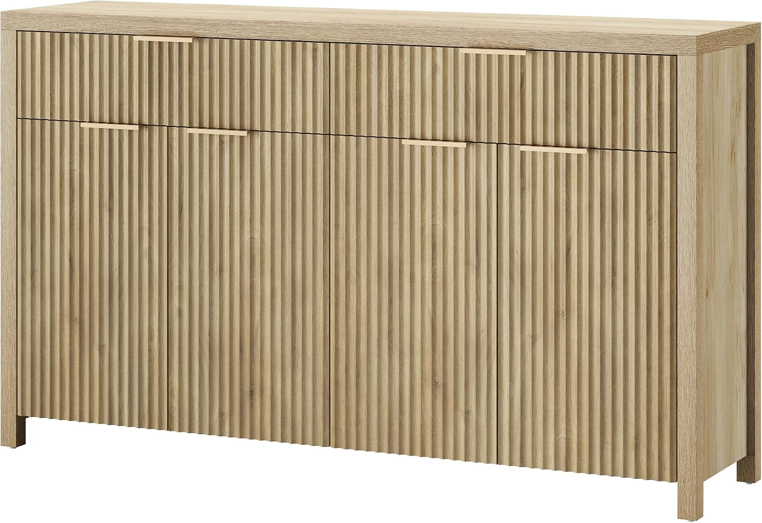 YaFiti Sideboard Buffet Cabinet Fluted Storage Cabinet, 55.1" Large Credenza with Storage & Adjustable Shelves, Modern Accent Cabinet Wood for Dining Room, Living Room, Entryway, Natural Oak