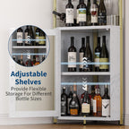 IDEALHOUSE Corner Bar Wine Cabinet with LED Lights & Glass Holder Wine Bar Rack Cabinet with Mesh Door & Glass Holder,Industrial Liquor Cabinet for Home, Kitchen, Dinning Room,Gold
