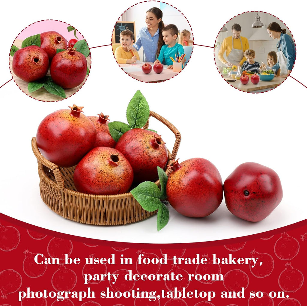 6pcs Fake Pomegranates,Realistic Fake Fruit for Home Decor,Plastic Artificial Pomegranates Decor